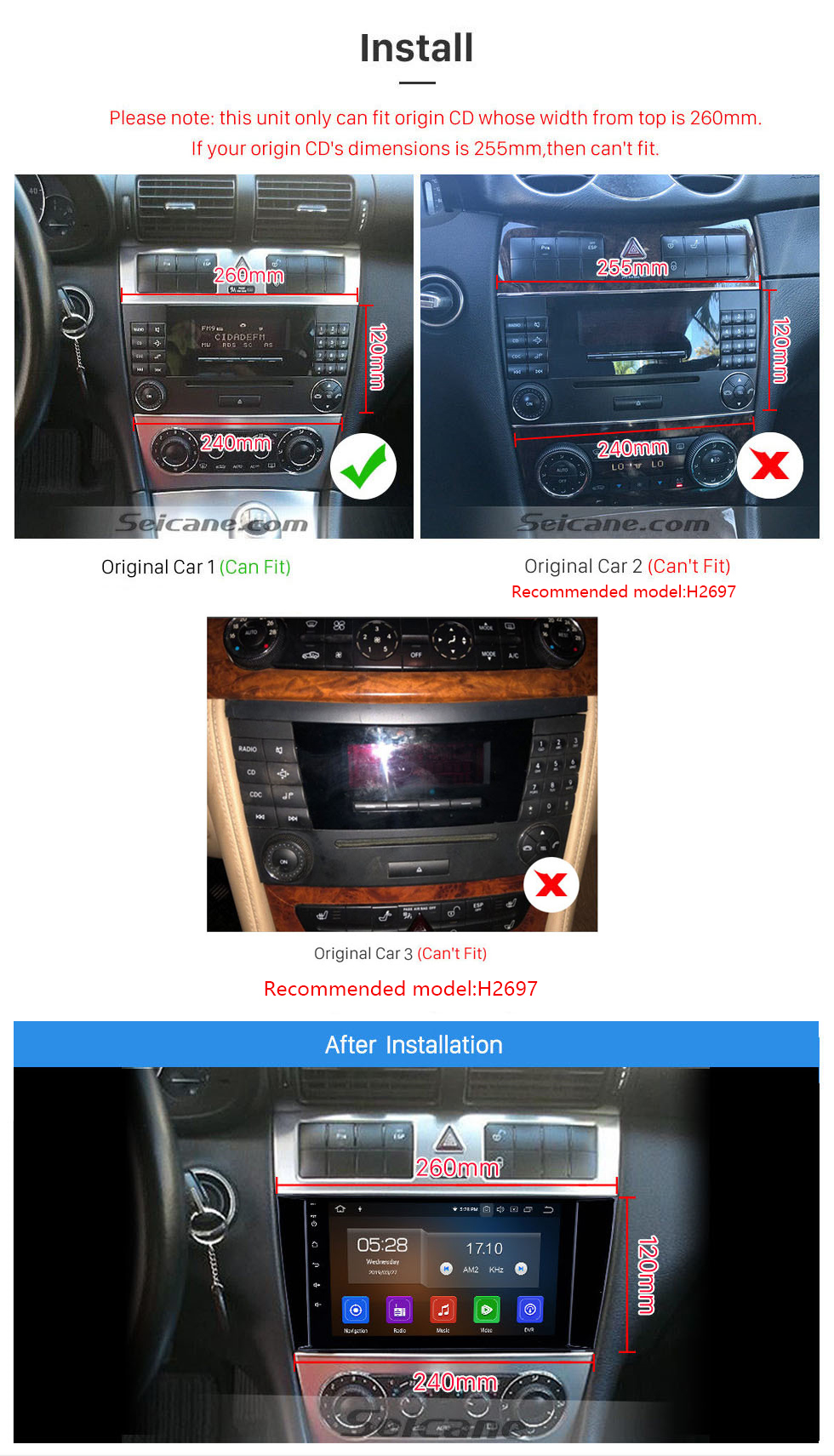 Seicane Android 12.0 Car Radio DVD GPS System for 2004-2011 Mercedes Benz C Class W203 C180 C200 C220 C230 with 4G WiFi AM FM Radio Bluetooth Mirror Link OBD2 AUX DVR
