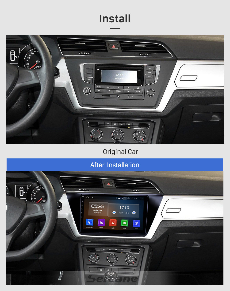 Seicane 10.1 pouces Android 11.0 Radio pour 2016-2018 VW Volkswagen Touran Bluetooth HD à écran tactile Navigation GPS Carplay support USB OBD2 caméra de recul