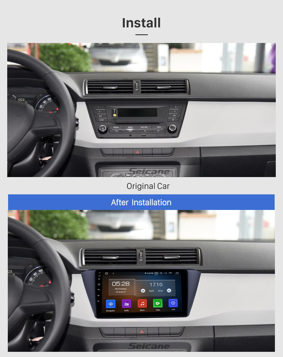Seicane 9 polegada 2015-2018 Skoda New Fabia Android 11.0 Navegação GPS Rádio HD Bluetooth Touchscreen AUX USB WIFI Carplay suporte OBD2 1080 P