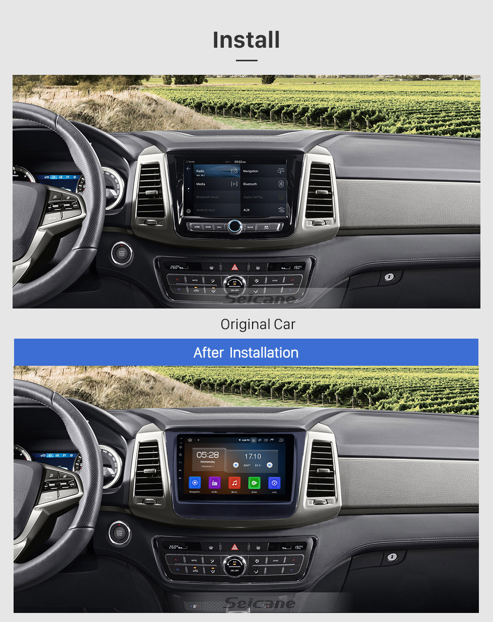 Seicane HD Touchscreen 2018 Ssang Yong Rexton Android 11.0 9 inch GPS Navigation Radio Bluetooth USB Carplay WIFI AUX support Steering Wheel Control
