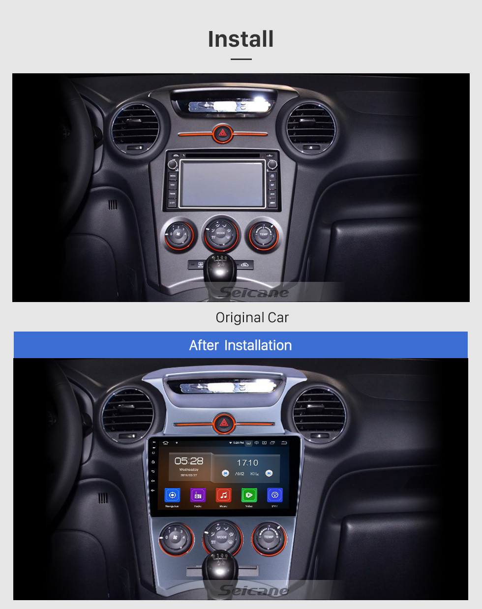 Seicane 9 pulgadas 2007-2012 Kia Carens Manual A / C Android 11.0 Navegación GPS Radio Bluetooth Pantalla táctil AUX Carplay soporte OBD2 DAB + 1080P Video