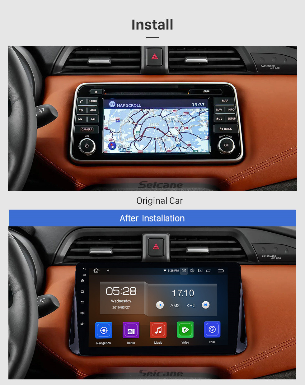 Seicane 10.1 pulgadas Android 11.0 Radio para 2017 Nissan Micra Bluetooth HD Pantalla táctil Navegación GPS Carplay soporte USB TPMS OBD2 Control del volante