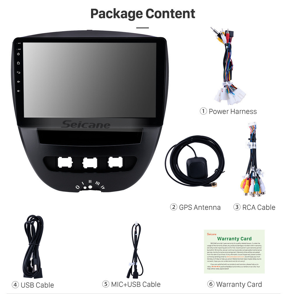 Seicane 10,1 pouces Android 11.0 Radio de navigation GPS pour 2005-2014 Peugeot 107 Bluetooth Wifi Wifi Touchscreen Soutien Carplay DAB + OBD2 Miroir Lien