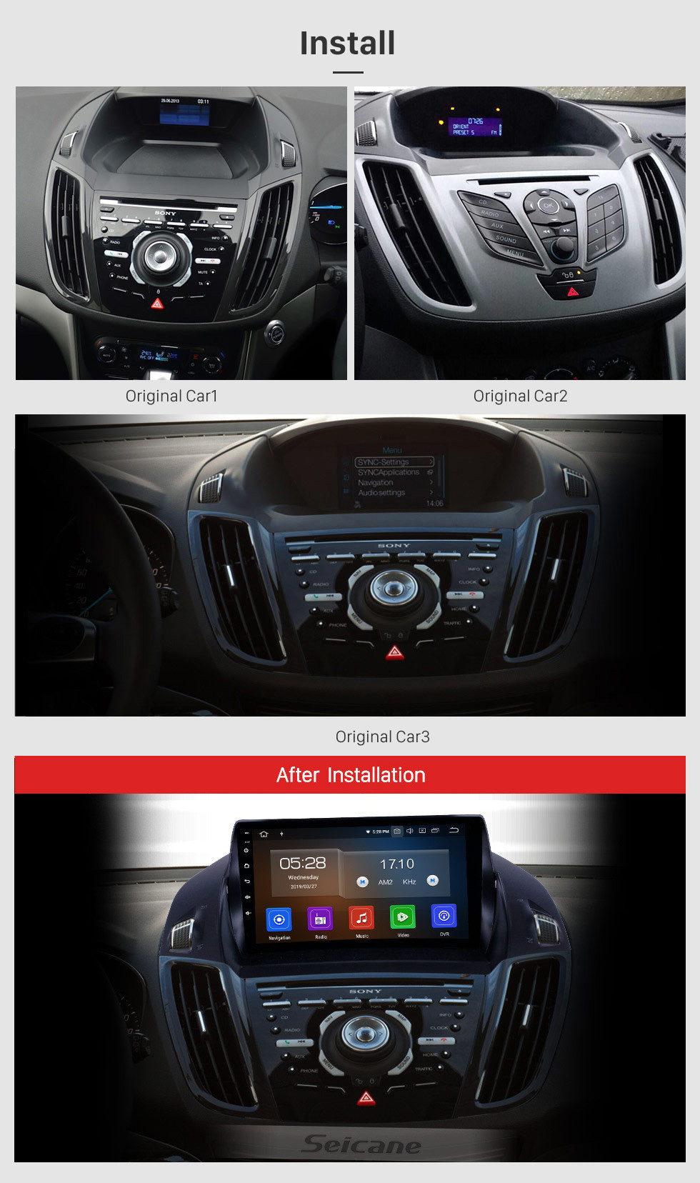 Seicane Android 11.0 9-дюймовый GPS-навигатор для 2013-2016 Ford Escape с HD сенсорным экраном Carplay Bluetooth WIFI USB AUX с поддержкой Mirror Link OBD2 SWC