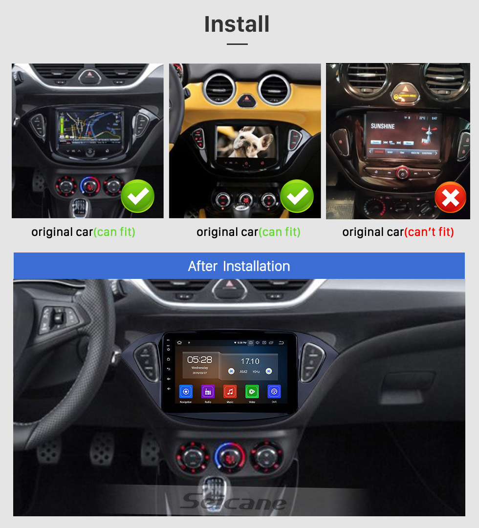 Seicane 9 pulgadas Android 13.0 2015-2019 Opel Corsa / 2013-2016 Opel Adam Radio de navegación GPS con pantalla táctil Carplay Bluetooth AUX soporte OBD2 DVR