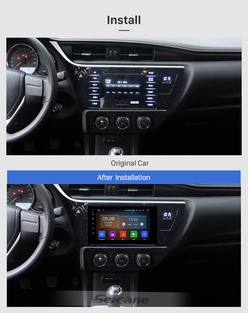 Seicane 8 Zoll Android 12.0 GPS-Navigationsradio für 2017 2018 2019 Toyota Corolla mit HD-Touchscreen Carplay Bluetooth WIFI USB-Unterstützung Mirror Link OBD2 SWC