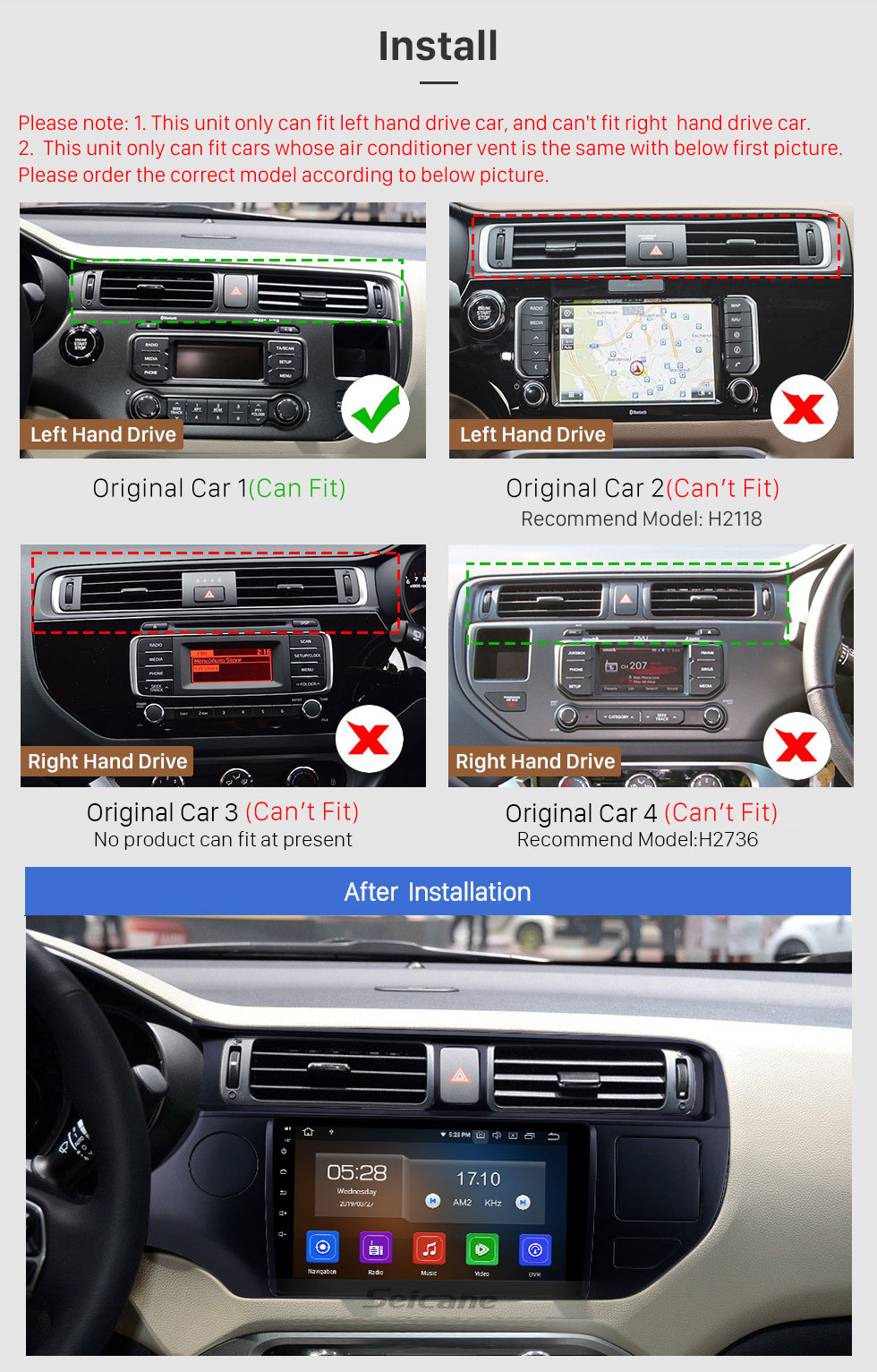 Seicane 9 inch Android 11.0 Radio for 2012-2014 Kia Rio LHD Kia Rio EX with GPS Navigation HD Touchscreen Bluetooth Carplay Audio System support Steering Wheel Control