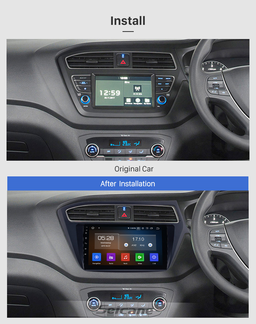 Seicane 9 pouces Android 11.0 Radio pour 2018-2019 Hyundai i20 RHD avec navigation GPS HD à écran tactile Bluetooth système Carplay Audio support caméra de recul TPMS