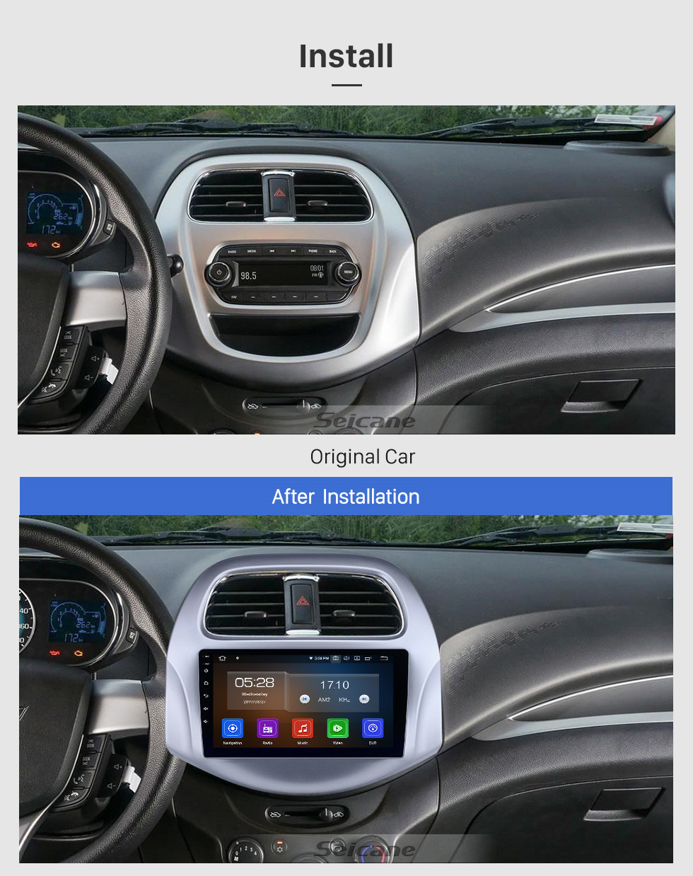 Seicane Chevy Chevrolet Daewoo 2018-2019 / Spark / Baic / Beat à écran tactile Android 11.0 Radio de navigation GPS 9 pouces USB Bluetooth Carplay AUX support DVR OBD2