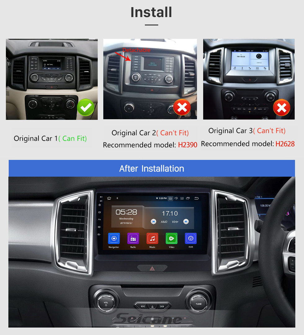 Seicane Todo en uno Android 12.0 9 pulgadas 2015 Ford Ranger Radio con navegación GPS Pantalla táctil Carplay Bluetooth Soporte USB Mirror Link 1080P Video SWC
