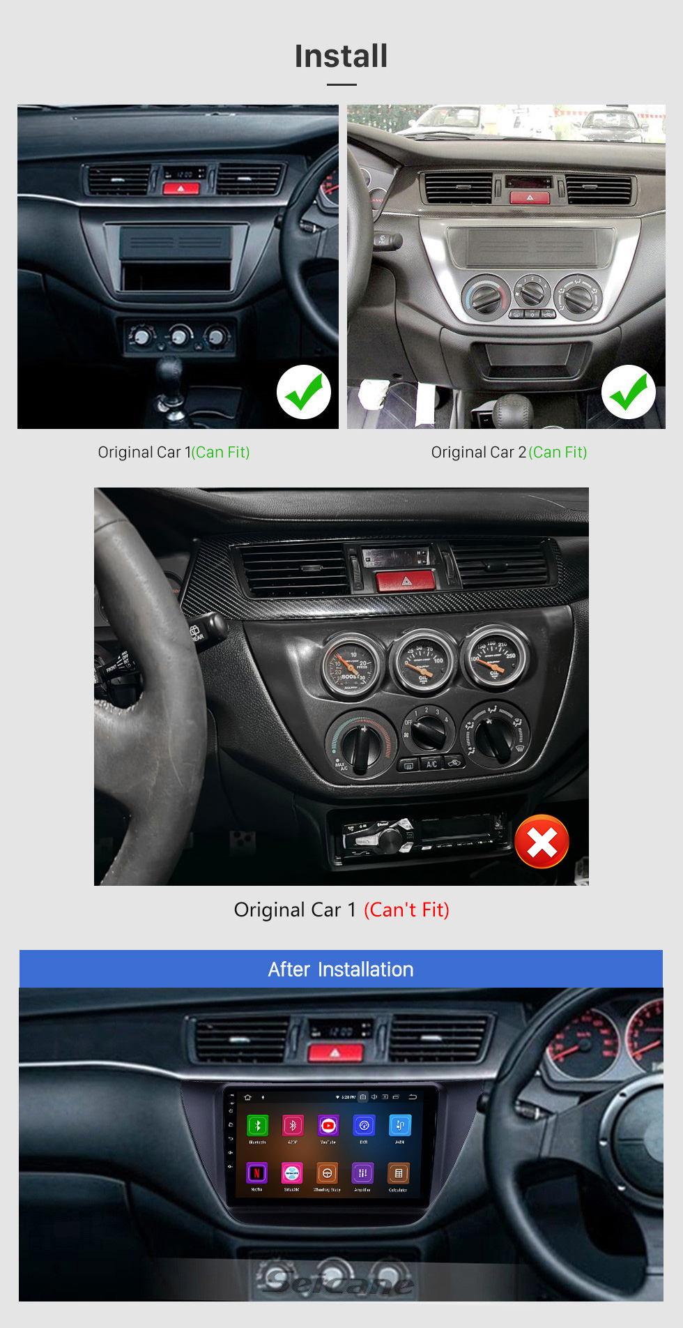 Seicane HD-Touchscreen 9 Zoll Android 13.0 GPS-Navigationsradio für 2006–2010 MITSUBISHI LANCER IX mit WIFI Carplay Bluetooth USB-Unterstützung RDS OBD2 DVR 4G
