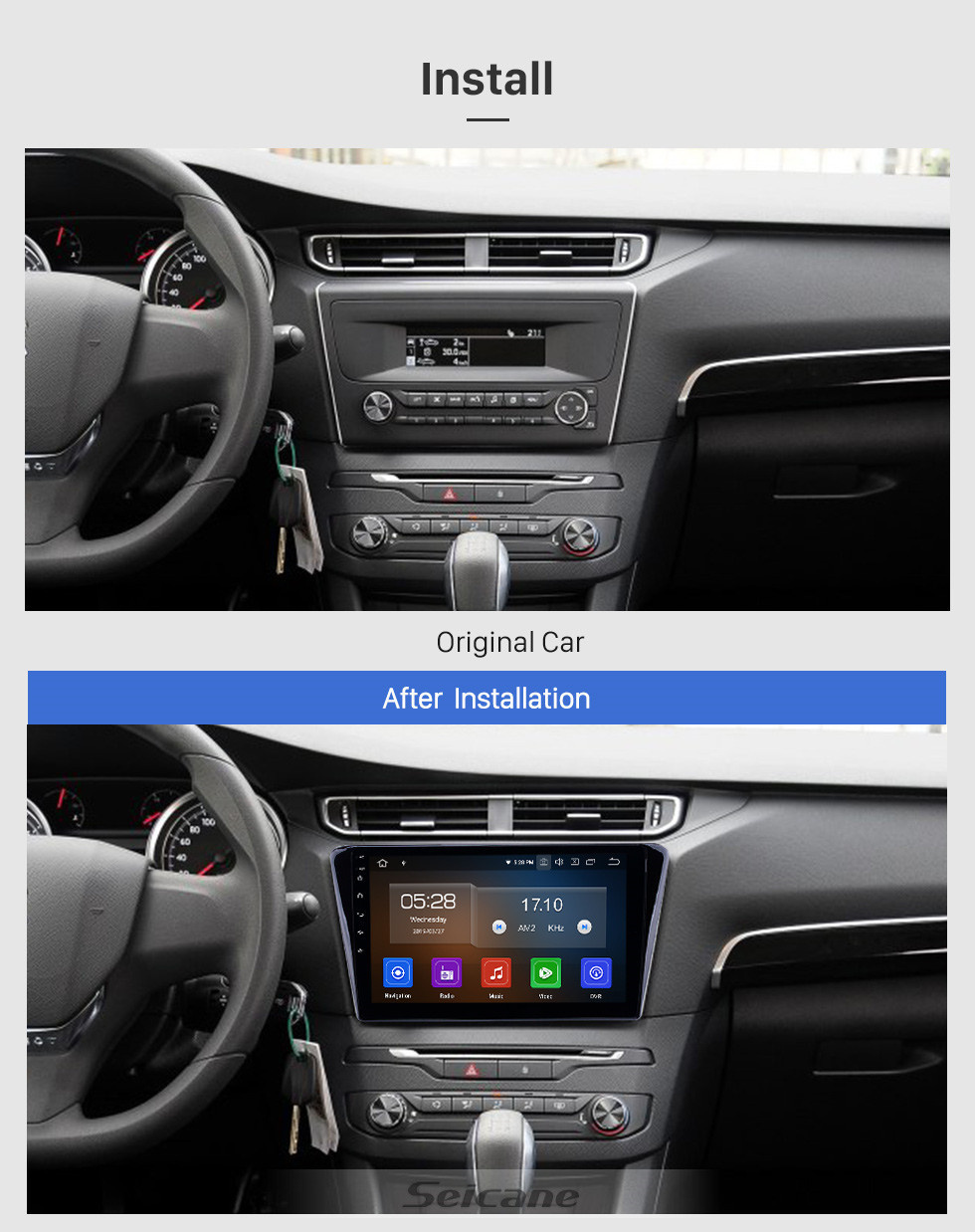 Seicane HD Pantalla táctil de 10.1 pulgadas con Android 11.0 Radio de navegación GPS para 2014 Peugeot 408 con Bluetooth wifi USB Carplay compatible DVR DAB + Control del volante