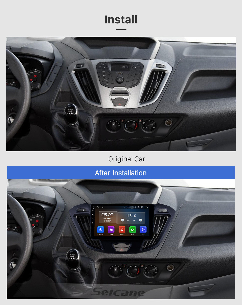 Seicane 9 polegada Android 11.0 Rádio para 2017 Ford JMC Tourneo Baixa Versão com GPS Navi HD Touchscreen Bluetooth Carplay áudio suporte SWC DVD Playe 4G WIFI TPMS OBD
