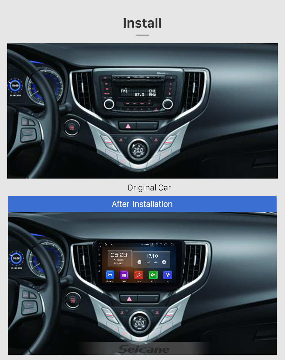 Seicane Pantalla táctil de 9 pulgadas con Android 11.0 HD 2015-2017 Suzuki BALENO Sistema de navegación GPS para automóvil Radio auto con WIFI Bluetooth música USB FM Soporte SWC TV digital OBD2 DVR