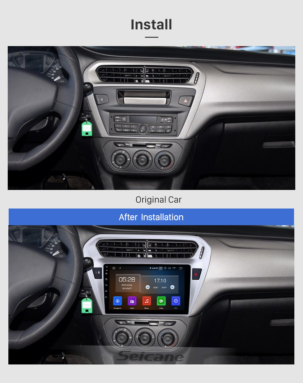 Seicane Android 11.0 9 pouces Radio de navigation GPS pour 2013 2014 Peugeot 301 Citroen Elysée Citroen C-Elysée Unité de tête Stéréo avec Carplay Bluetooth Prise en charge AUX USB DVR TPMS
