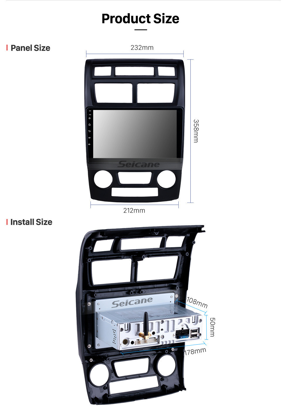 Seicane 2007-2017 Kia Sportage Manual A / C Android 11.0 9-дюймовый GPS-навигация Радио Bluetooth HD Сенсорный экран USB Carplay Музыка Поддержка рулевого управления