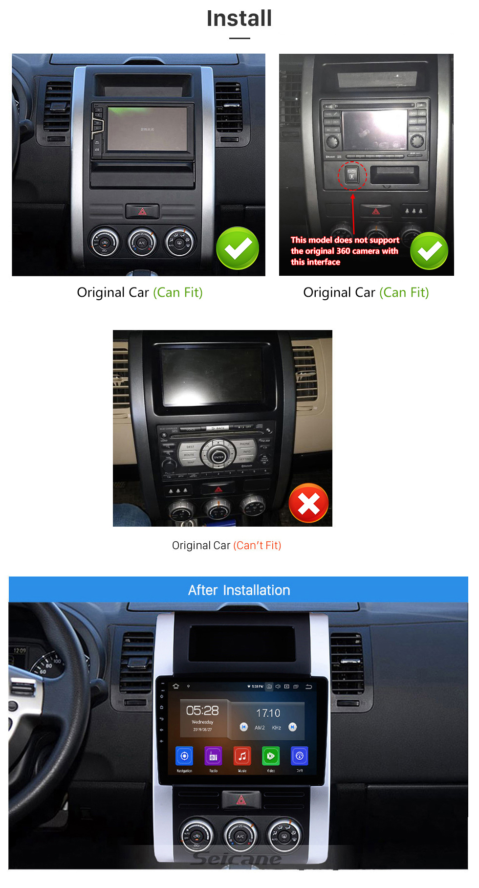 Seicane 10.1 pulgadas 2008-2012 Nissan X-Trail/Dongfeng MX6 Android 13.0 Radio de navegación GPS Bluetooth Pantalla táctil Carplay compatible con TPMS