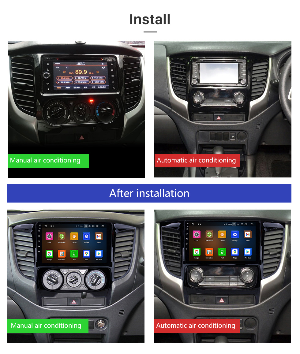 Seicane 9 inch Android 12.0 2015 Mitsubishi TRITON Manual A/C HD Touchscreen GPS Navigation Radio with USB Carplay Bluetooth WIFI support 4G DVD Player