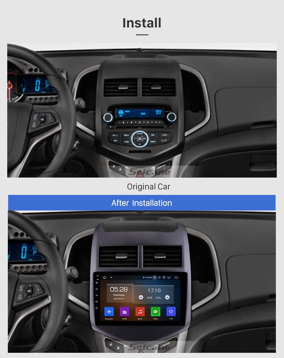 Seicane 2010 2011 2012 2013 Chevy Chevrolet AVEO Autoradio Android 13.0 Radio GPS Navigation Bluetooth HD Touchscreen WiFi Spiegelverbindung Rückfahrkamera Unterstützung DVR 1080P Video OBD DVD Player