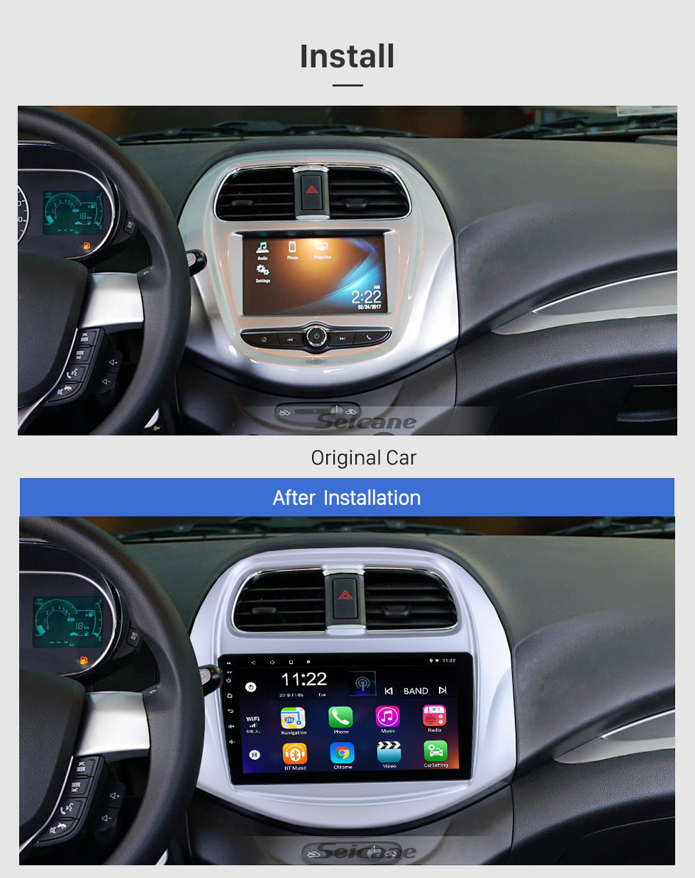Seicane OEM 9-дюймовый Android 11.0 Радио для Chevrolet Spark Bluetooth 2018-2019 Wi-Fi HD с сенсорным экраном GPS-навигатор Carplay Поддержка USB Цифровое ТВ TPMS