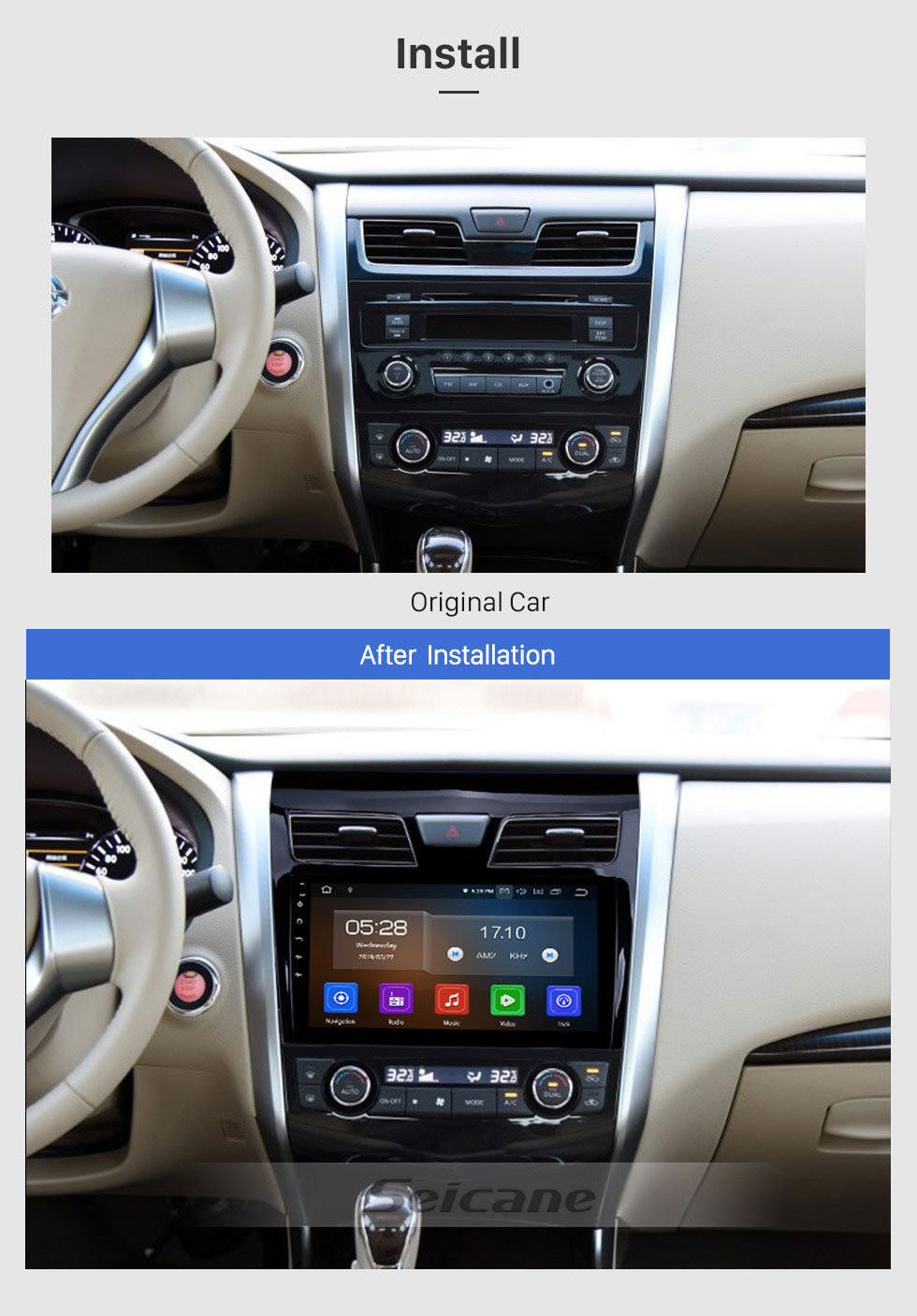 Seicane 10.1 inch  Android 13.0 2013 2014 2015 2016 2017 NISSAN TEANA  ALTIMA Bluetooth GPS Navigation System with HDTouch Screen 3G WiFi  AUX Steering Wheel Control USB 1080P support TPMS DVR OBDII Rear Camera 