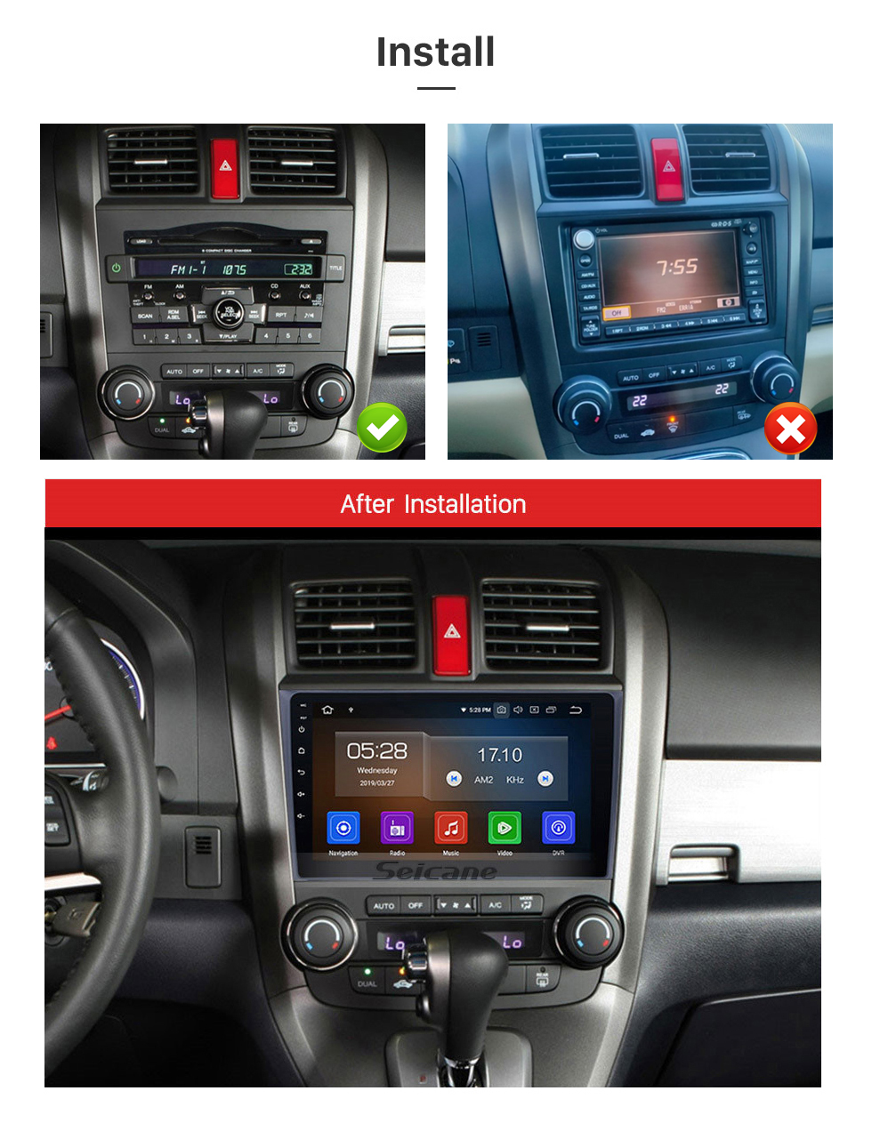 Seicane Android 13.0 GPS DVD-плеер для 2006 2007 2008-2011 Навигационная система Honda CRV Поддержка USB SD Bluetooth 3G WIFI Дополнительная камера заднего вида Зеркальная связь OBD2 DVR