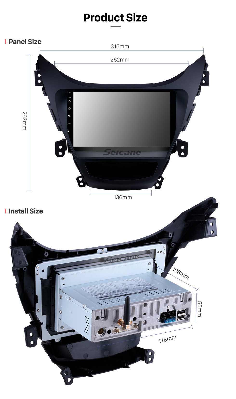 Seicane 9 pouces Android 11.0 DVD GPS stéréo pour Hyundai Elantra LHD 2011 2012 2013 avec Radio Bluetooth Musique Carplay OBD2 Caméra de recul Commande au volant