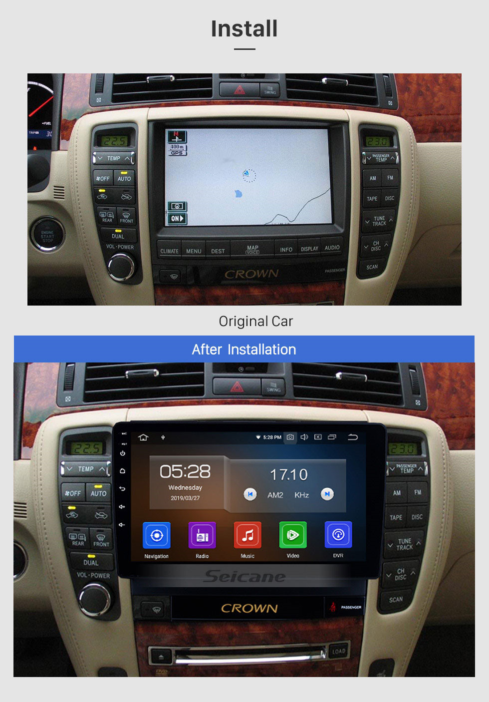 Seicane 9 pouces 2010 2011 2012 2013 2014 Toyota ancienne couronne LHD Android 11.0 HD Écran tactile stéréo automatique Système de navigation GPS Bluetooth FM / Assistance radio 3G / 4G WIFI Commande au volant DVR OBD II