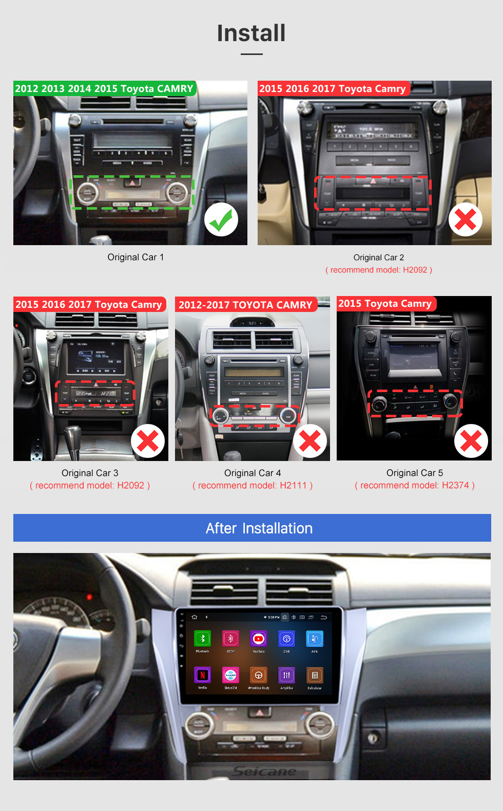 Seicane 10,1 Zoll Android 11.0 Hauptgerät GPS-Navigationssystem für 2012 2013 2014 2015 Toyota CAMRY Bluetooth-Radiounterstützung DVD-Player Spiegelverbindung Kapazitiver Multitouch-Bildschirm OBD DVR Rückfahrkamera TV 3G WIFI USB