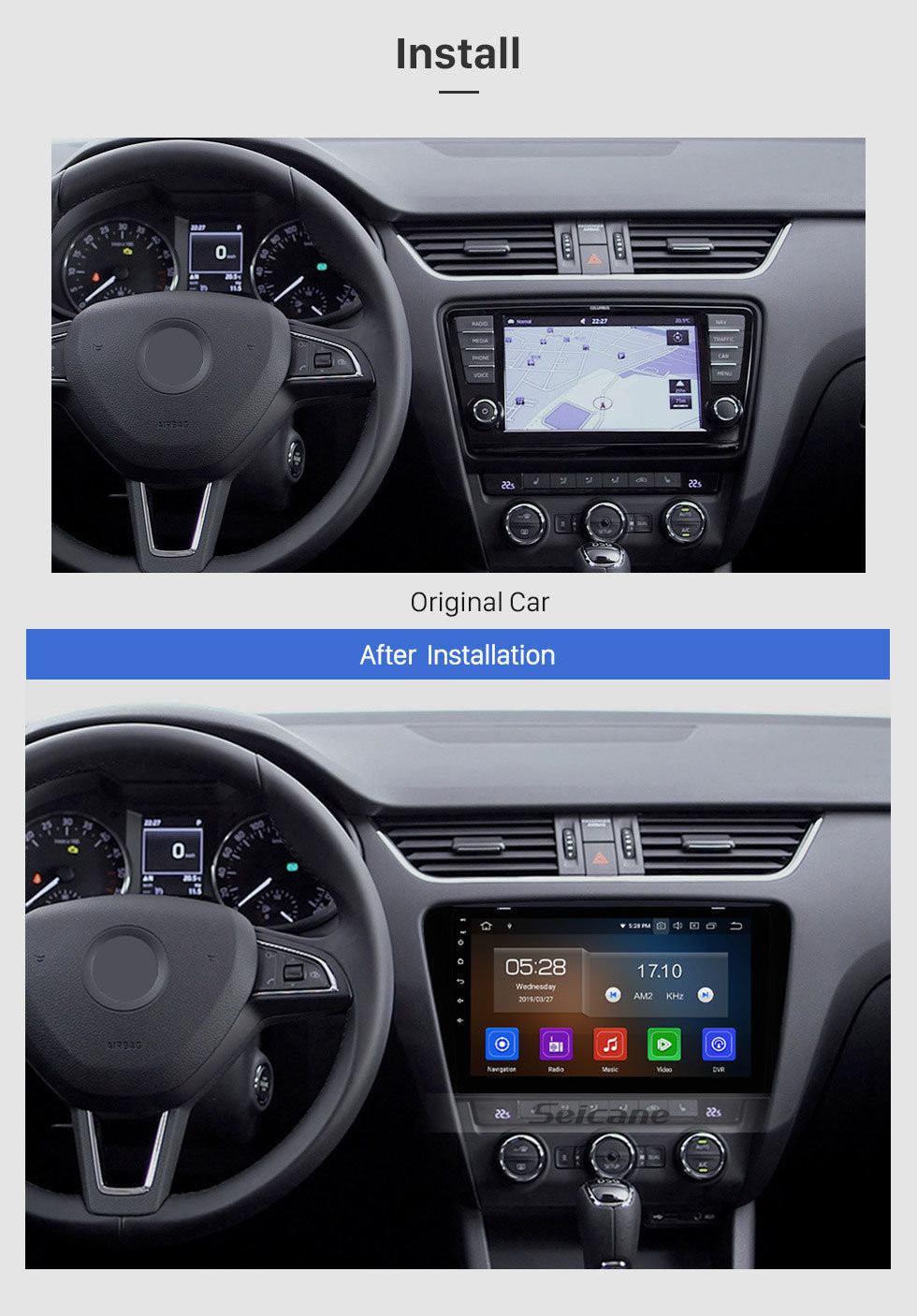 Seicane Système de navigation GPS Radio à écran tactile HD de 10,1 pouces Android 11.0 pour 2015 2016 2017 SKODA Octavia Support UV Contrôle du volant Caméra de recul Bluetooth 3G / 4G WIFI USB DVR OBD2