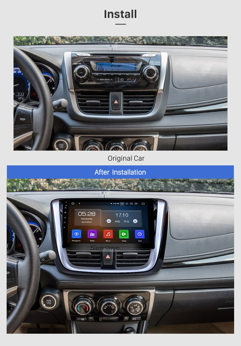 Seicane 10,1-дюймовый HD сенсорный экран радио авто стерео GPS навигационная система Android 11.0 для 2014 2015 2016 2017 TOYOTA VIOS Поддержка Bluetooth OBD II DVR 3G / 4G WIFI Камера заднего вида