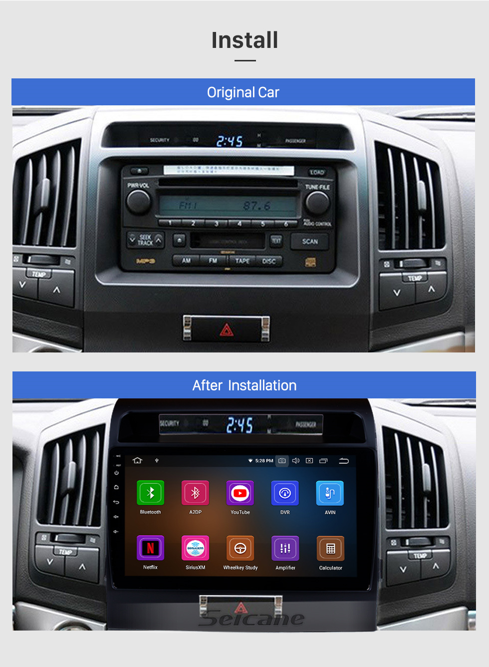 Seicane OEM 10,1 Zoll HD Touchscreen GPS Navigationssystem Android 11.0 für 2007-2017 TOYOTA LAND CRUISER Radio Unterstützung Auto Stereo Bluetooth Musik Spiegel Link OBD2 3G/4G WiFi Video Rückfahrkamera