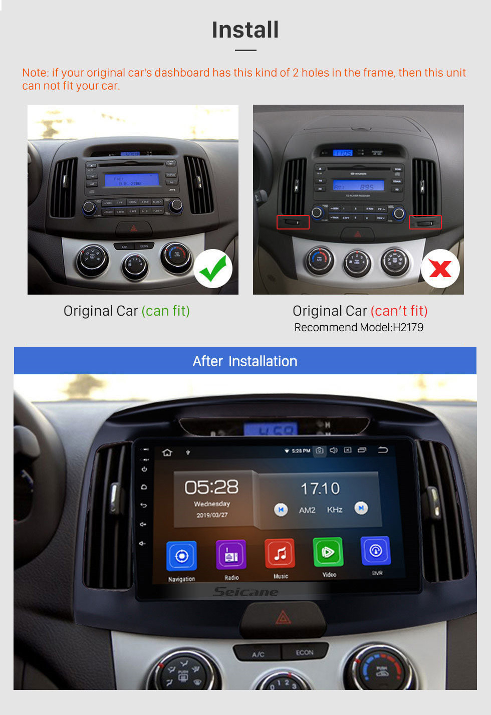 Seicane 9 inch 2011-2016 Hyundai Elantra Android 11.0 HD Touchscreen GPS Navigation system Multimedia Player Bluetooth Radio Support DVR OBD II 3G/4G WiFi Rear camera Steering Wheel Control 