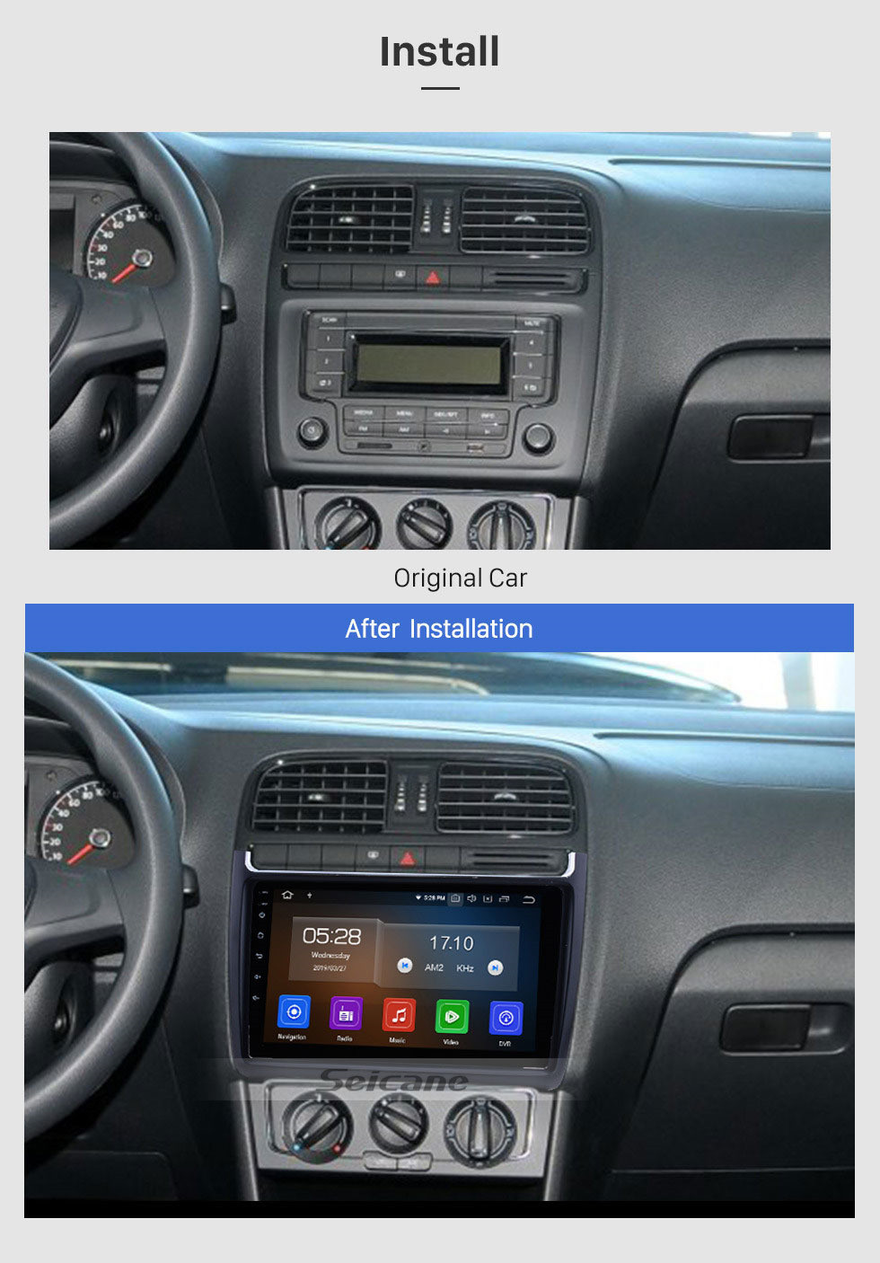 Seicane 2012-2015 vw volkswagen polo 9 polegadas android 13.0 hd 1024*600 tela sensível ao toque rádio gps navegação bluetooth música áudio usb wifi 1080 p espelho link câmera de backup swc carplay
