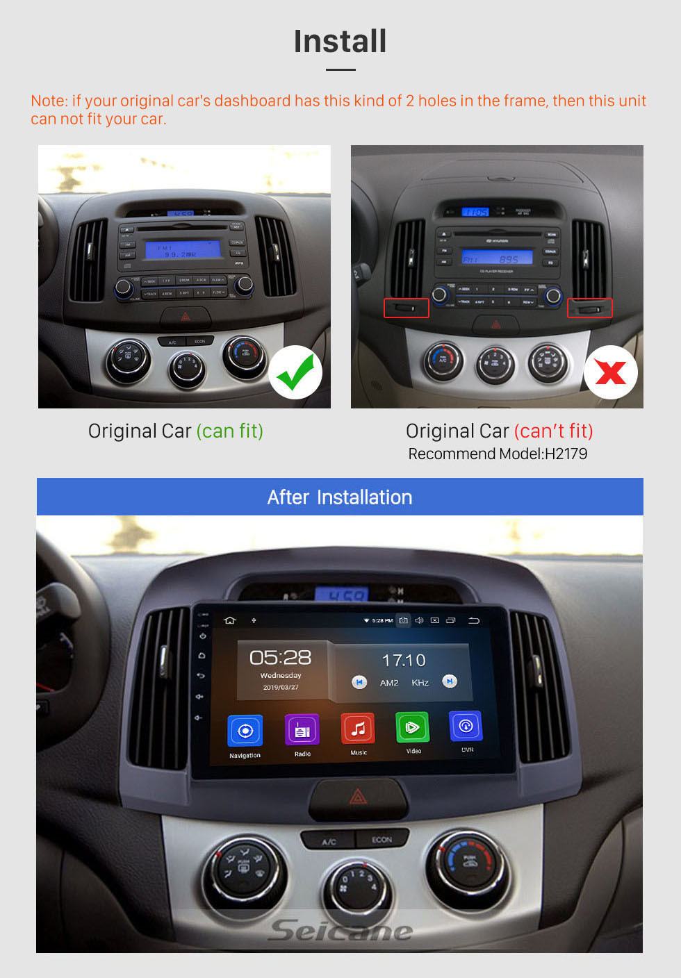 Seicane Android 11.0 2007-2011 HYUNDAI ELANTRA Reemplazo de radio Sistema de navegación GPS Pantalla táctil Bluetooth MP3 Espejo de enlace OBD2 3G WiFi CD Reproductor de DVD Control del volante