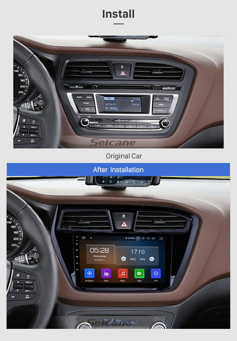 Seicane Aftermarket Android 11.0 навигационная система Радио для 2014 2015 Hyundai i20 с зеркальной связью GPS HD 1024 * 600 с сенсорным экраном OBD2 DVR Камера заднего вида ТВ 1080P Видео 3G WIFI Управление на руле Bluetooth USB SD