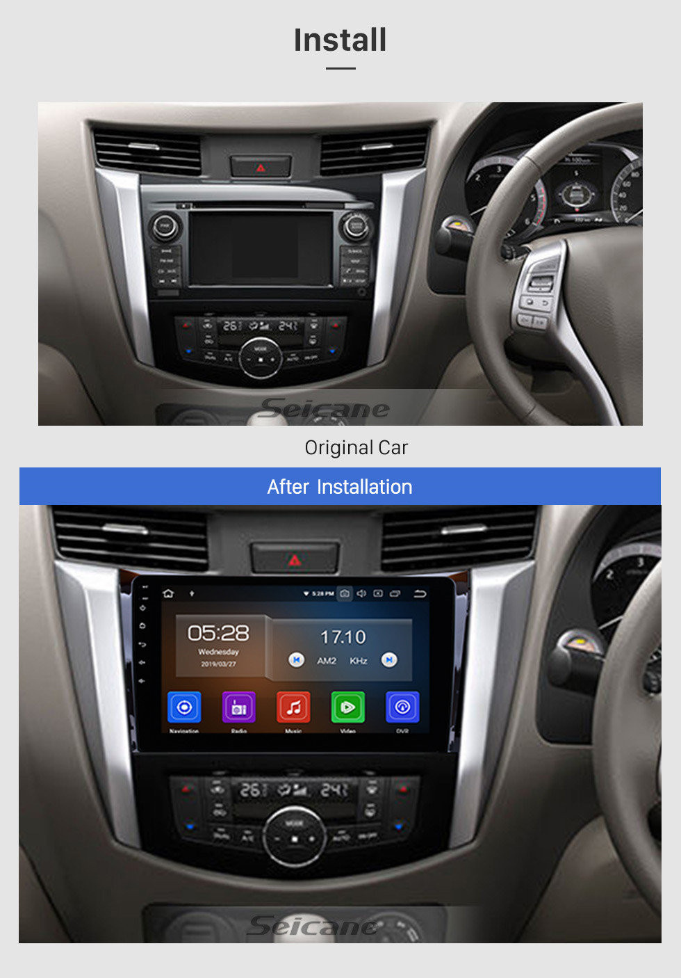 Seicane 10.1 pouces 2011-2016 Nissan NAVARA Android 11.0 Radio Navigation GPS Lien miroir Écran tactile OBD2 DVR TV WIFI Bluetooth USB Carplay Caméra de recul 1080P SWC