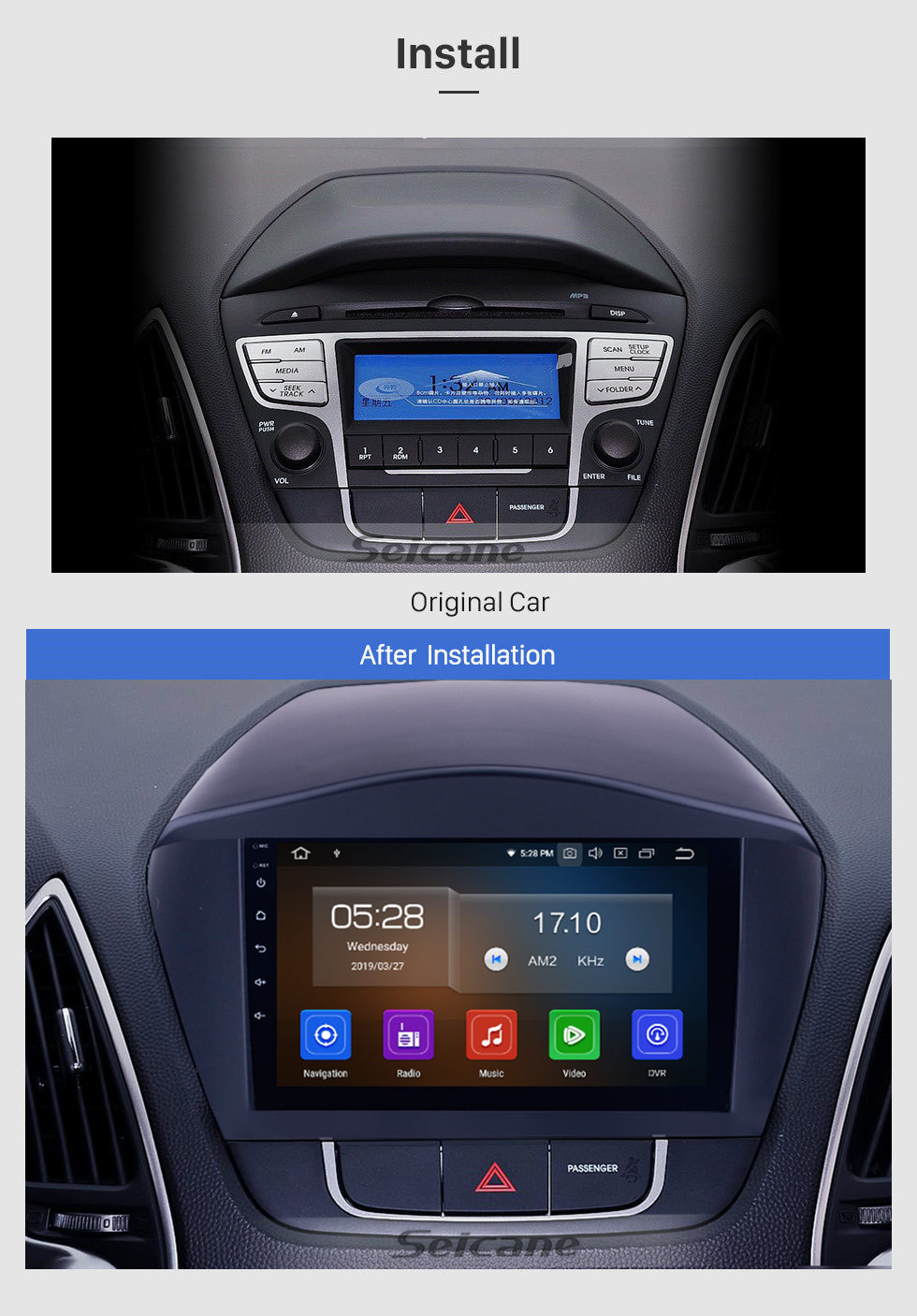 Seicane 2010-2017 Hyundai iX35 9 polegadas Android 11.0 Rádio Navegação GPS com HD Touch Screen Bluetooth USB WIFI Suporte de reprodução Espelho Link OBD2