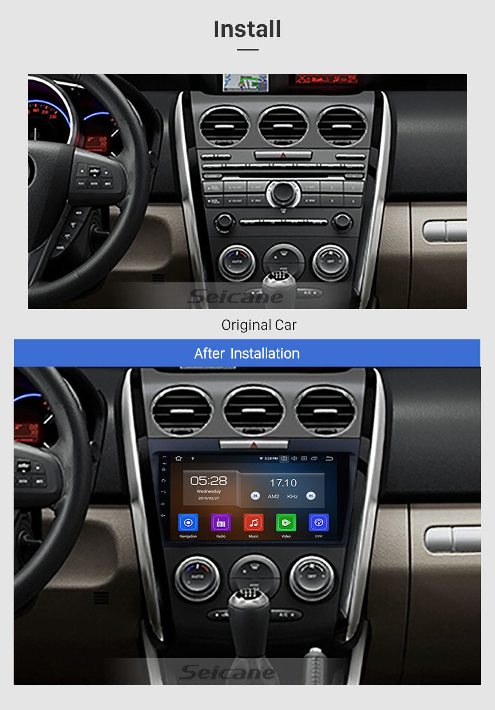 Seicane 9-Zoll-Android 13.0 GPS-Navigationssystem für 2007 2008 2009 2010 2011 2012 2013 2014 Mazda CX-7 mit Multi-Touchscreen-Spiegelverbindung OBD DVR Bluetooth-Rückfahrkamera TV USB 3G WIFI