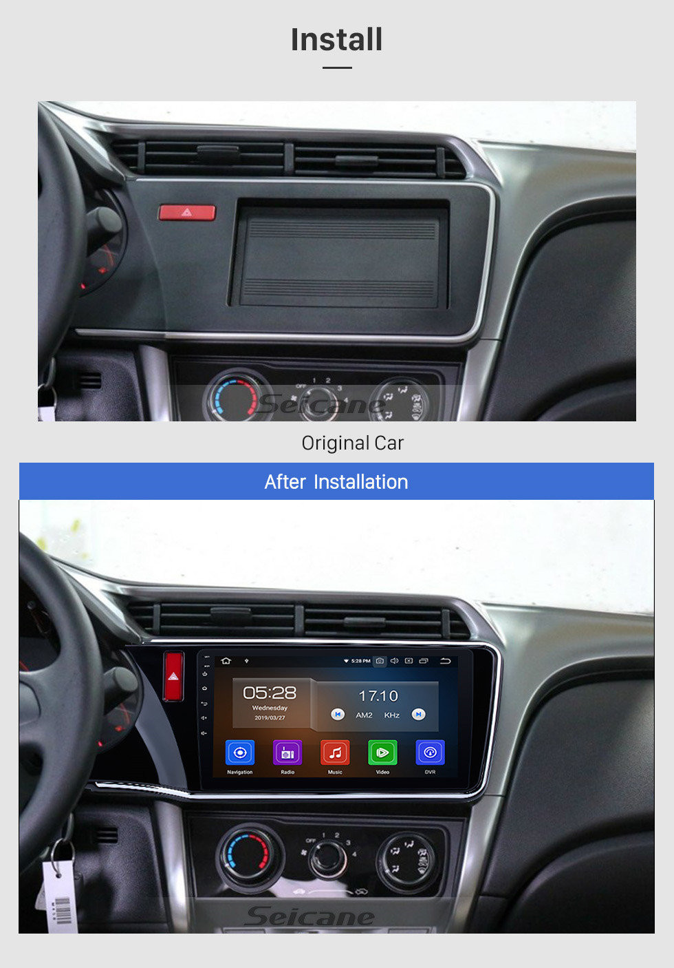 Seicane 10.1 pulgadas Android 11.0 2014-2017 HONDA CITY LHD HD Radio con pantalla táctil Sistema de navegación GPS Bluetooth USB WIFI Enlace de espejo Control del volante