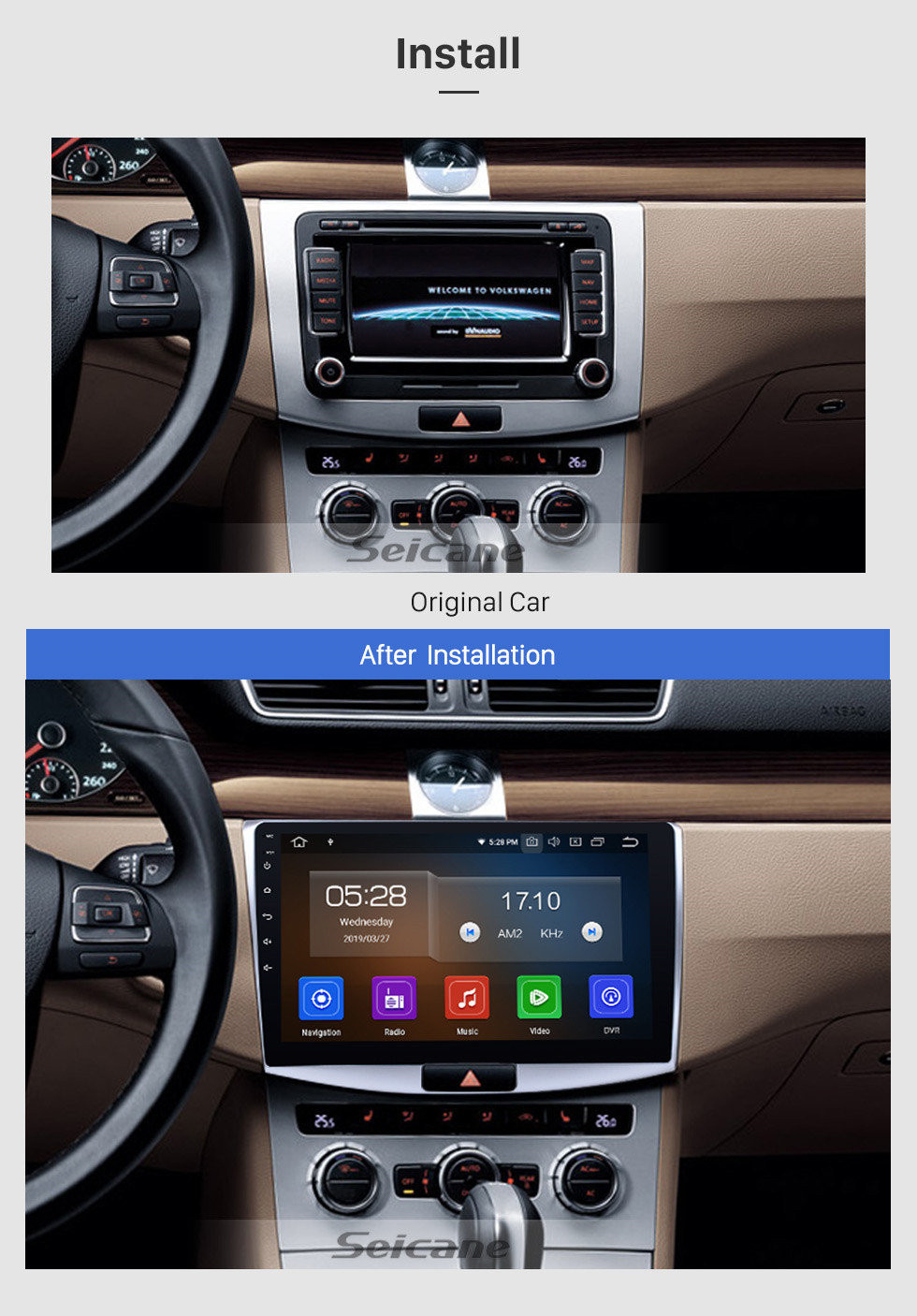 Seicane 10,1 pouces Aftermarket Android 13.0 Radio Système de navigation GPS Pour 2012-2015 VW Volkswagen MAGOTAN 1024 * 600 Écran tactile TPMS DVR OBD II Commande de direction au volant USB Bluetooth WiFi Vidéo AUX