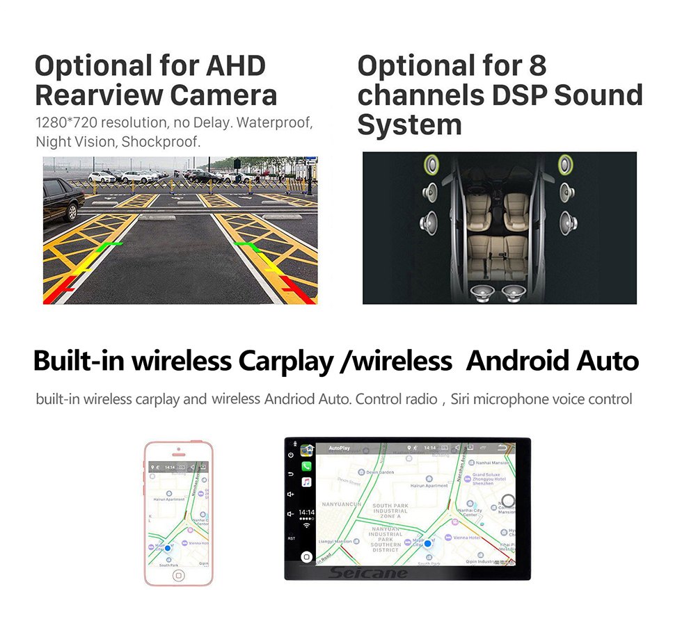 Seicane 6.2 polegadas Android 12.0 Rádio Universal Bluetooth AUX HD Touchscreen WIFI Navegação GPS Carplay Suporte USB TPMS DVR