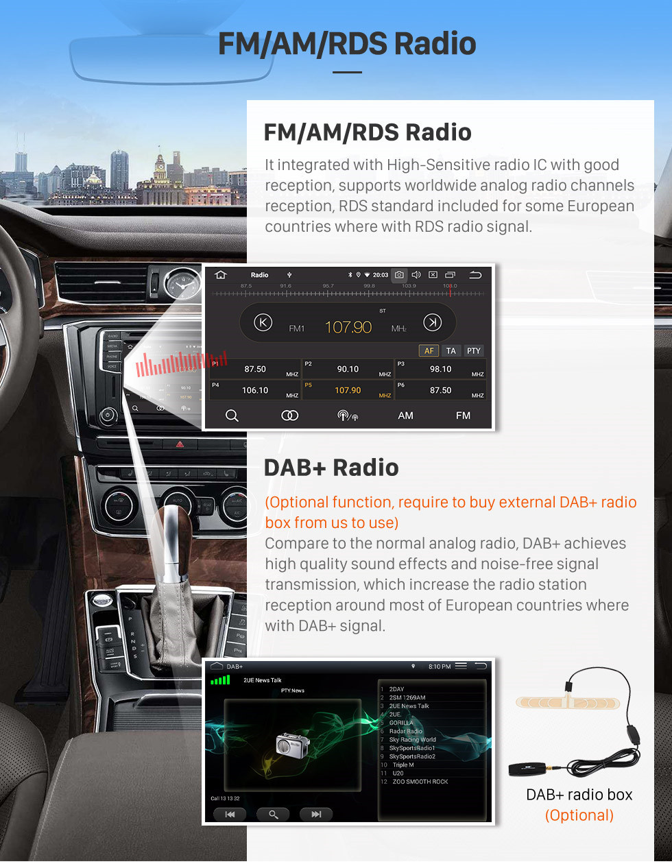 Seicane 6.2 pouces Android 12.0 Radio universelle Bluetooth AUX HD Écran tactile WIFI Navigation GPS Carplay USB support TPMS DVR