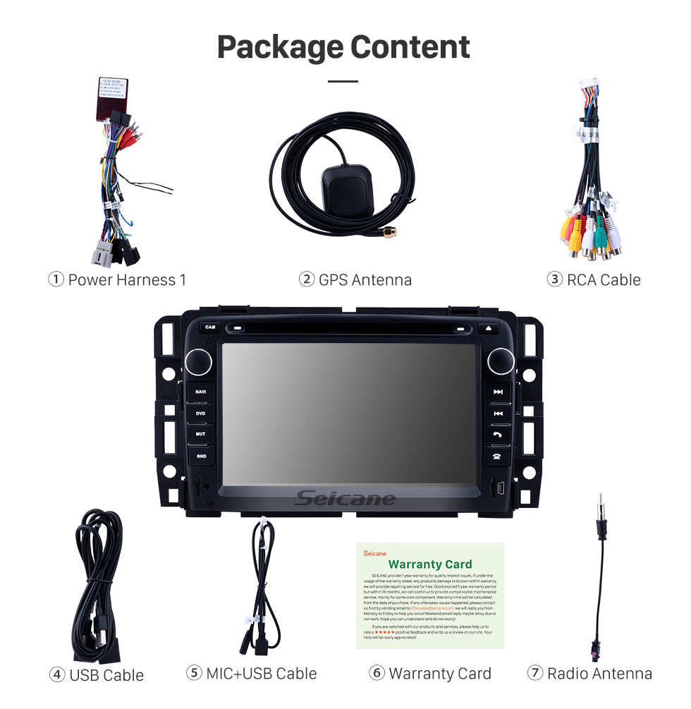 Seicane 7 Inch Android 11.0 Aftermarket Radio HD Touchscreen Head Unit For 2007-2012 General GMC Yukon Chevy Chevrolet Tahoe Buick Enclave Hummer H2 Car Stereo GPS Navigation System Bluetooth Phone WIFI Support OBDII DVR USB Steering Wheel Control Backup Camera 