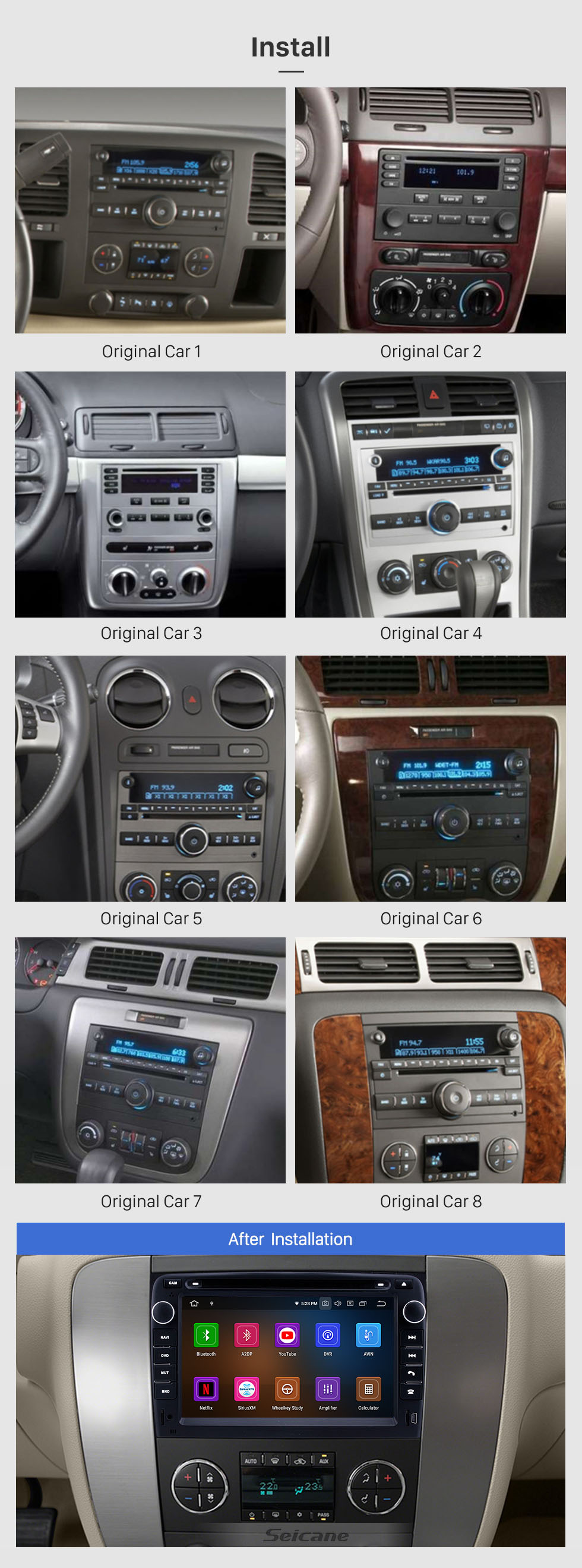 Seicane Unidade de cabeça de rádio com tela de toque HD Android 11.0 de 7 polegadas para 2007-2012 General GMC Yukon Chevy Chevrolet Tahoe Buick Enclave Hummer H2 Sistema de navegação GPS estéreo para carro Telefone Bluetooth Suporte WIFI TV digital DVR USB DAB +