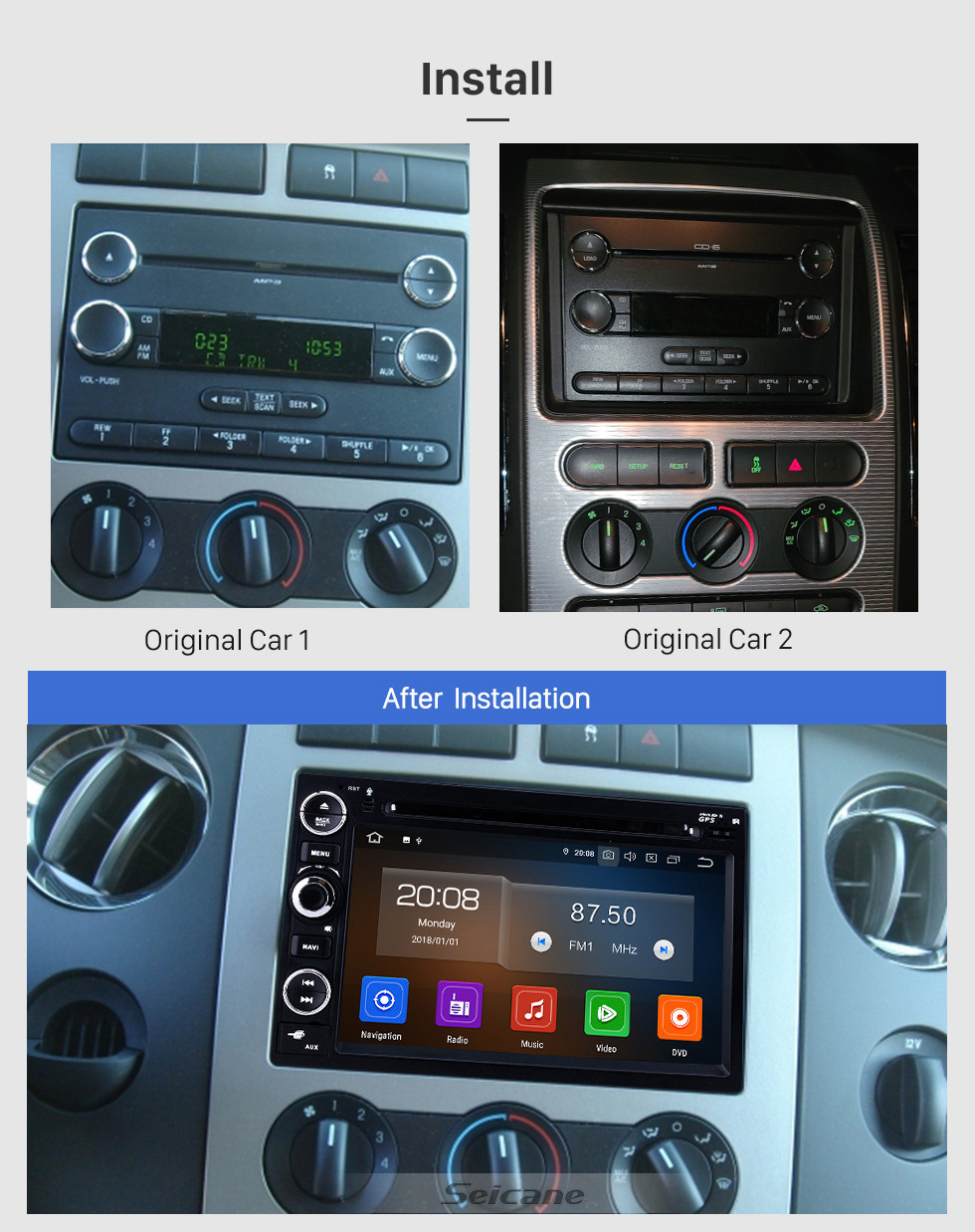 Seicane 7 polegadas para 2006-2009 Ford Fusion/Explorer 2007-2009 Edge/Expedition/Mustang Android 12.0 GPS Navegação Rádio Bluetooth HD Touchscreen Carplay suporte 1080P Vídeo