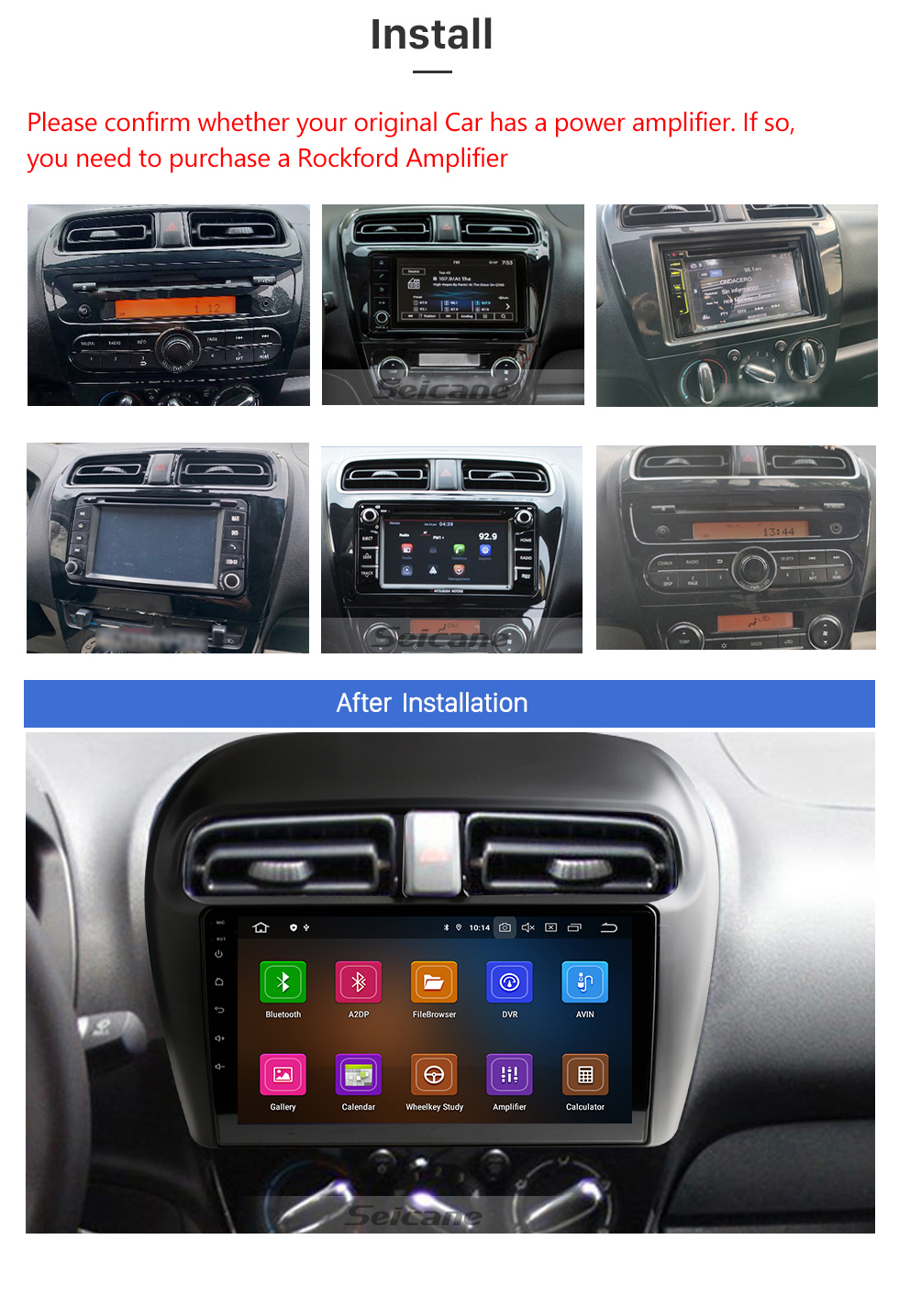 Seicane 2012-2018 Mitsubishi Mirage 9 Zoll Android 12.0 GPS-Navigation Voller Touchscreen WiFi FM Radio USB Carplay Bluetooth SWC OBD2 Rückfahrkamera DVR DAB