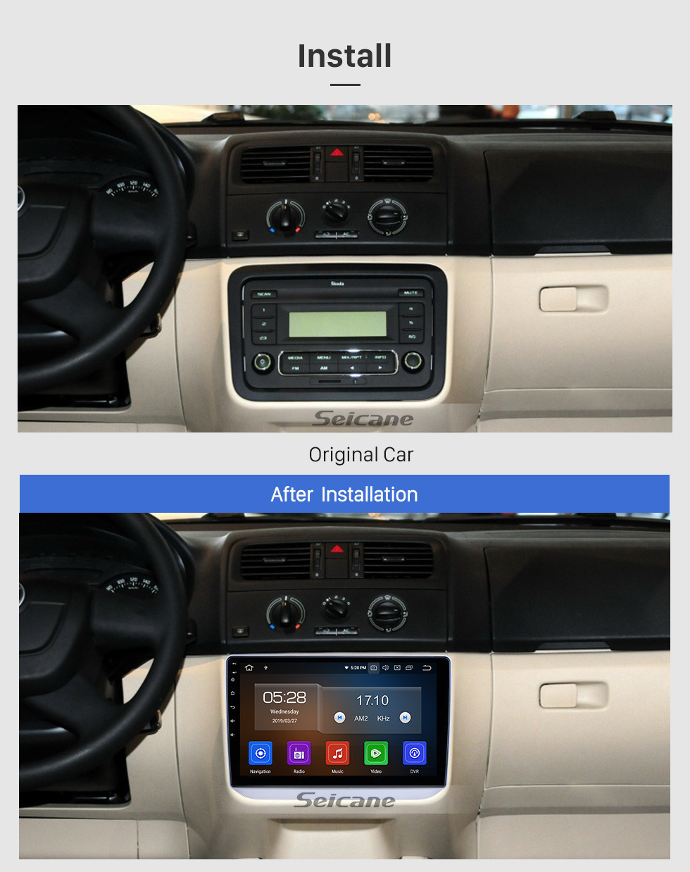 Seicane Android 13.0 Pour 2008 2009 2010-2014 Radio Skoda Fabia 10,1 pouces Système de navigation GPS Bluetooth HD Écran tactile Prise en charge de Carplay DVR
