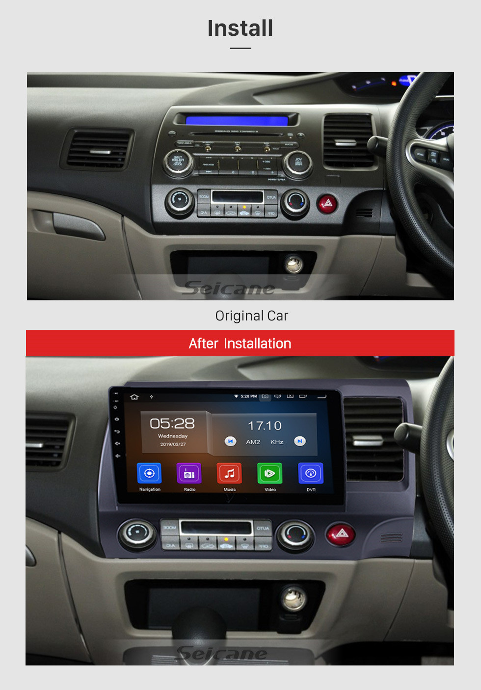 Seicane OEM Android 11.0 2006-2011 Honda CIVIC RHD Radio Upgrade mit Autoradio Bluetooth GPS System 1024 * 600 Kapazitiver Multitouch-Bildschirm CD DVD-Player 3G WiFi Spiegel Link OBD2 Auto-AV-Eingang / -Ausgang USB SD MP3 MP4 AUX DVR Rückfahrkamera