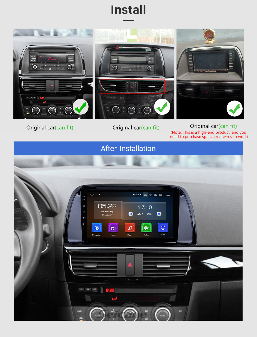 Seicane 2012-2015 Mazda CX-5 Touchscreen Android 12.0 GPS Navigationssystem mit WIFI 4G Bluetooth Musikunterstützung Rückfahrkamera Lenkradsteuerung
